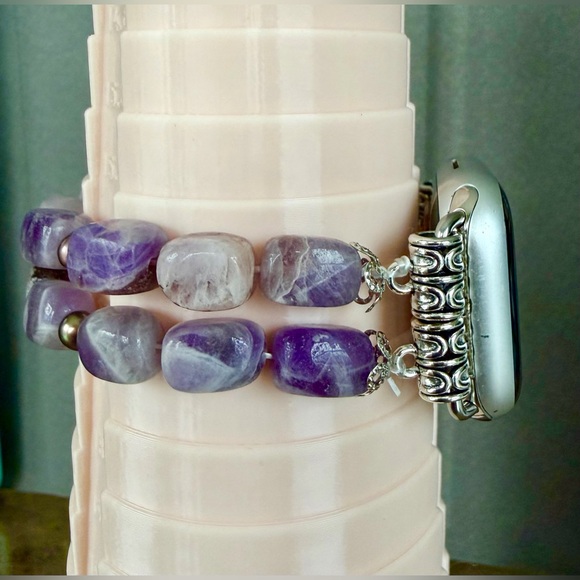 Tumbled Amethyst Gem Stone & Honora Pearl_Apple iWatch Band (WATCH NOT INCLUDED) - Picture 6 of 8